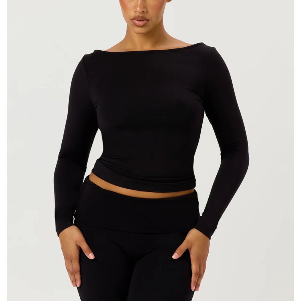 CSB Boat Neck Long Sleeve Top Black Small